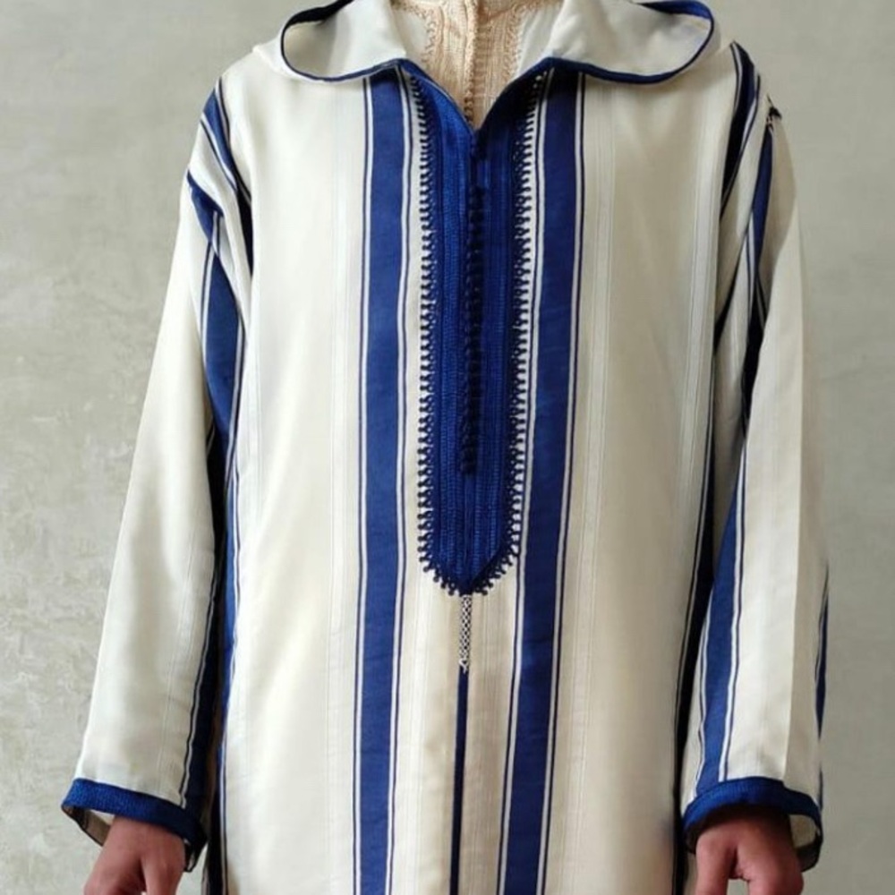Blue and White Striped Men's Coat
